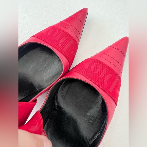 DIOR | Vintage Red Leather Pointed Cross Over Elastic Bandage Pumps EU 37.5 - Picture 7 of 16